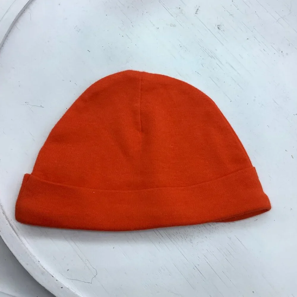 Nike‎ Baby Orange Beanie Hat 0-9M 100% Cotton With White Swoosh Logo